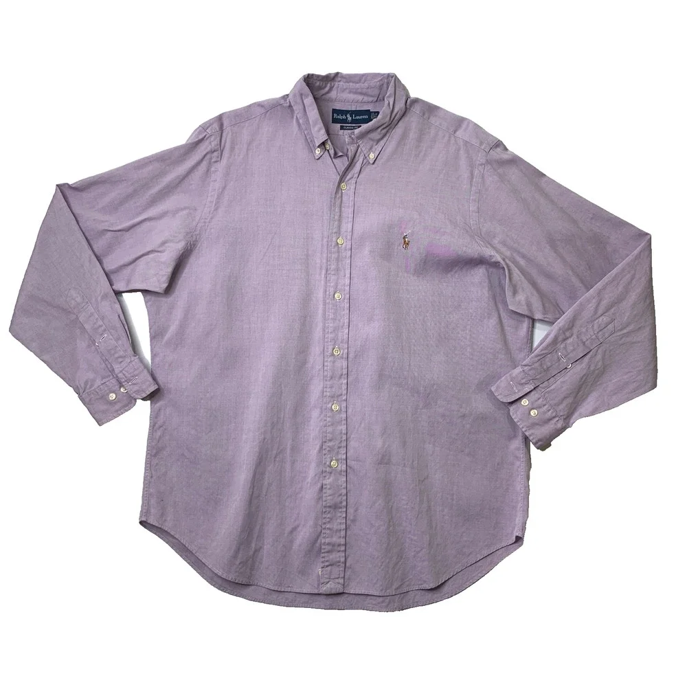 Vintage Ralph Lauren Shirt Mens 16.5 Pastel Purple Classic Fit Button Down Dress